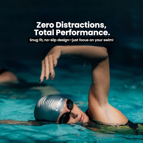 Image of Rainbow Silicone Swimming Cap for Men, Women & Kids | Stretchable Swim Cap for Long & Short Hair | Durable, Waterproof & Comfortable Fit - Grey