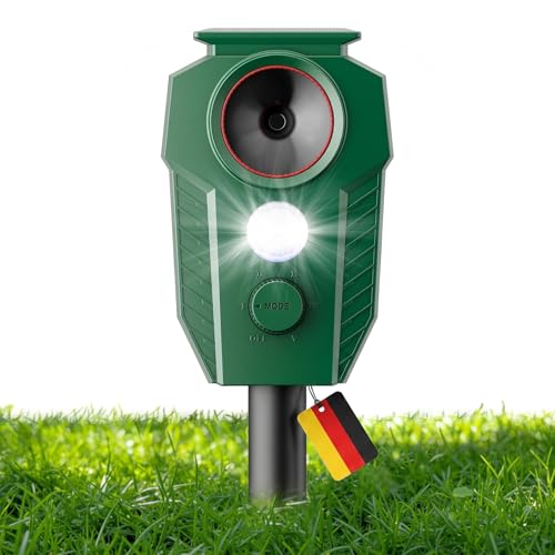 Katzenschreck Ultraschall für Garten – Solar Katzenabwehr mit Bewegungsmelder & Blinklicht, IP65 wasserdicht Ultraschall Katzenschreck gegen Katzen, Hunde, Marder, Füchse für Garten, Hof & Terrasse