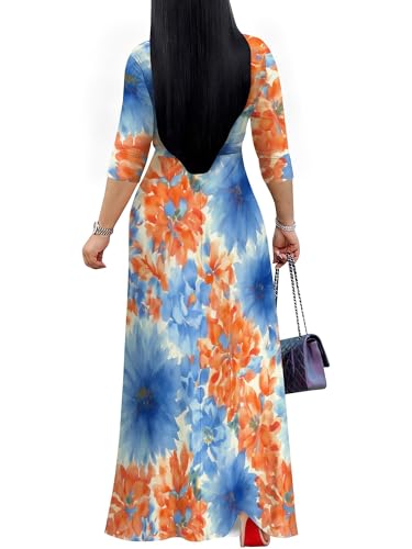 Image of Plus Size Maxi Dress for Women V Neck Flowy Dresses with Pockets for Wedding Guest Church