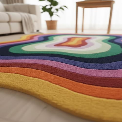 Image of Hand Made Tufted Carpet Premium Wool Abstract Irregular Design Anti Skid Area Rug for Living Room Weight- |13 Pound|Size-4x6 Feet (48x72 Inch)