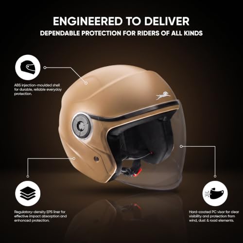 Image of TVS ACE ISI Certified Open face Unisex Helmet with Full Coverage Visor Available in 8 Colors | Lightweight Comfort-Fit Microfiber Liner Equipped with Quick Release Chin Strap