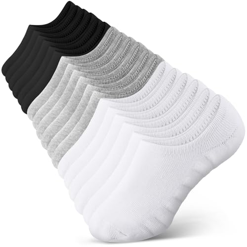 Halfchet 9 Pairs Diabetic Liner Socks Padded Plus Size Anti-slip Diabete No Show Non-binding Liner Socks with Silicone Heel Grip for Men Women Neuropathy Swollen Feet(Black White Light Gray)