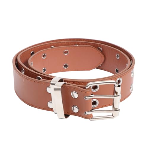 NOLITOY Punk Style Double Row Belt for Men and Women Simple Waist Belt Brown for Jeans and Casual Wear Comfortable Pu and Material