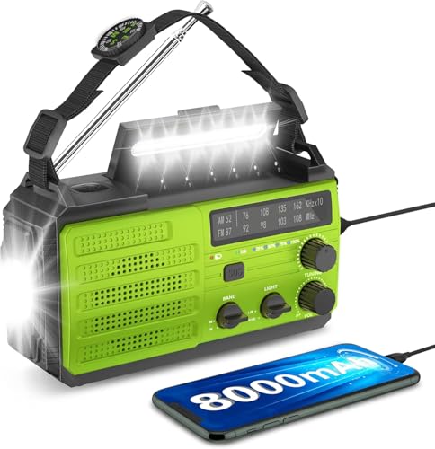 Greadio Solarradio, Kurbelradio,Notfall AM/FM-Radio Wiederaufladbares Dynamo 4000 mAh Radio mit Heller Taschenlampe, Bewegungssensor-Leselampe, SOS-Alarm für den Notfall, Outdoor, Camping, Wandern