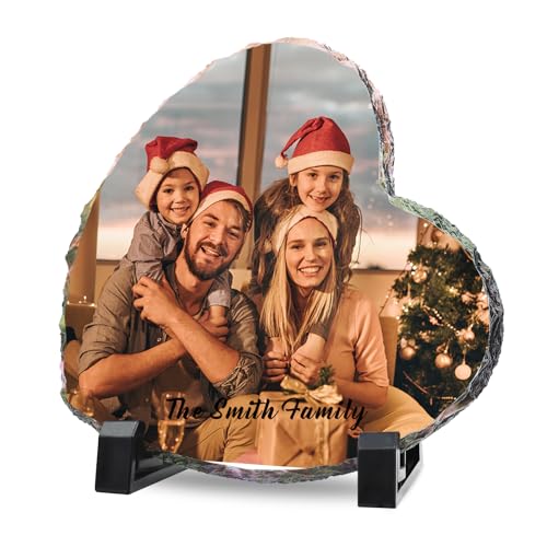 Bemaystar Personalized Rock Slate Photo Frame - Custom Photo Stone Plaque Frames, Customized Gifts for Mothers Fathers Day Valentine's Day Wedding Birthday Christmas Thanksgiving