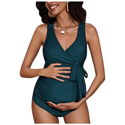 Dawwoti V Neck Wrap Maternity Swimsuit Cover