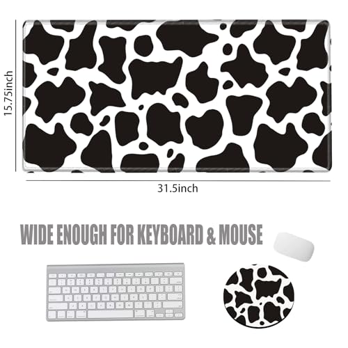 Image of Gaming Mouse Pad Large Mousepad Cow Print Desk Mat XXL Big Desk Pad Rubber Base Computer Pad with Stitched Edges Mouse Mat for Work Game Home Office