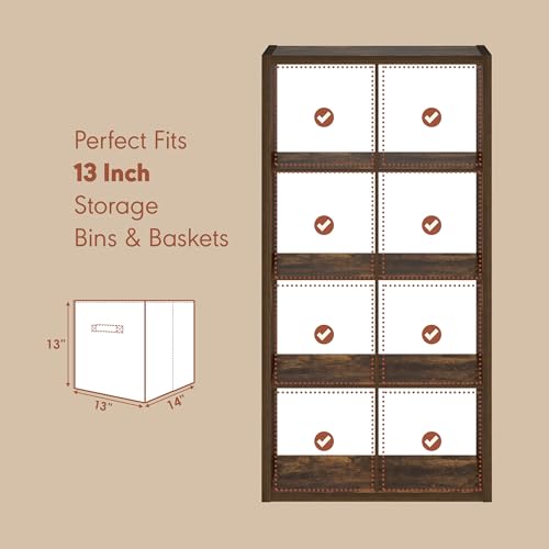Image of Furinno Cubicle Record Player Stand, 8-Cube Record Storage, Amber Pine | Vinyl Storage, 1.2 inchInch Extra Thick, Open Back Media Shelf for CD DVD Bluray Game Disc, for Living Room, Home Office