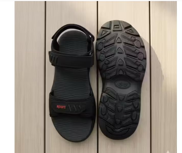 Image of Sport Men's Sandals, Black, Adjustable Straps, Rugged Sole, Outdoor Footwear