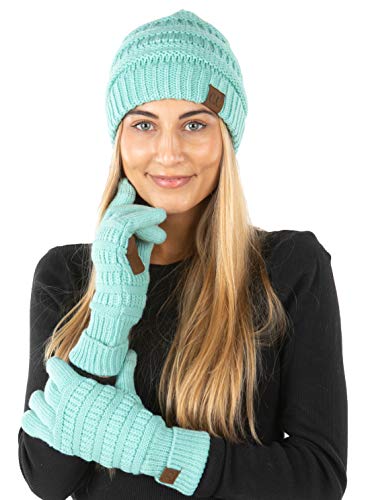 Image of Funky Junque Women's Beanie & Touchscreen Gloves Set - Soft 100% Acrylic Knit Winter Hat and Gloves, Cozy Cold Weather Gift