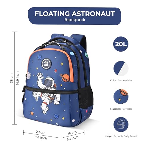 Image of Gear Floating Astronaut 4 Compartment Backpack 15 inch /20L Small Water Resistant School Bag /Casual 4 Compartment Backpack /Daypack /Kids Bag for Boys /Girls (Navy-Orange)