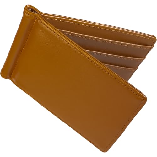 [Dom Teporna] マネークリップ 牛革 薄い 二つ折り財布 小銭入れなし カードケース メンズ ブラウン(スムースレザー)