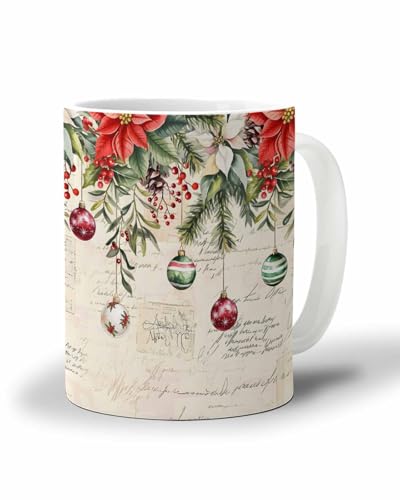 Bexnympi マグカップ キモチマグ コーヒーカップ 350m 電子レンジ 軽い クリスマス コック・ロビン 杉の葉 クリスマスボール 食洗器対応 贈り物 プレゼント