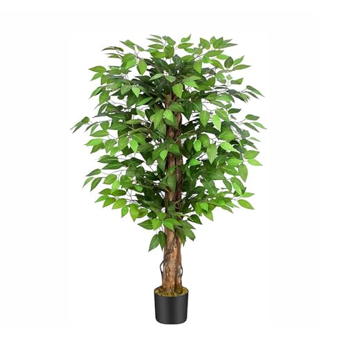 HWQFM 人工盆栽 家庭用盆栽の木 120cm 植えの装飾屋内屋外 人工観葉植物 大型 おしゃれ 造花 北欧 お洒落 モダン カフェ風 インテリア 家具 新生活 一人暮らし ガジュマル 樹木 飾り リビング ダイニング 寝室 室内 水やり不要 枯れない