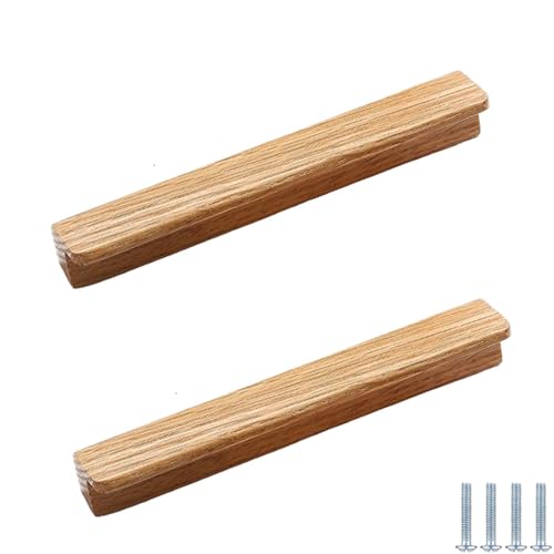 PIYYQNY 2 Piezas Tiradores de Cajones de Madera Tiradores de Armarios de Roble Natural Para Muebles de Cocina Tocadores Puertas de Armario(Distancia Entre Agujeros 256 mm)