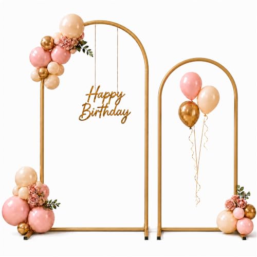 Image of 2 Pack Gold Metal Arch Backdrop Stand(7.2FT /6FT),Easy-Install Balloon Arch