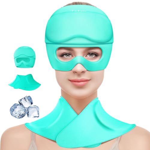 Image of 3 in 1 Migraine Relief Cap Neck Ice Pack Wrap Gel and Ice Eye Masks, Detachable Ice Caps with Eyes Masks, Hot and Cold Therapy for Relief of Headaches, Stiff Neck and Eye Fatigue (Mint Green)