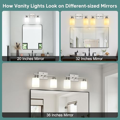 Image of Ascher Bathroom Light Fixtures, 2-Light Vanity Light Over Mirror, Brushed Nickel Wall Sconces with Milky White Frosted Glass Shades, Wall Lamp for Living Room Bedroom, E26 Base(Bulbs Not Included)