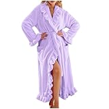 Zeiayuas Dressing Gown for Women UK Winter Cozy Fleece Warm Bath Robe Fluffy Plush Thick Bath Robes Ladies Super Soft Bathrobe Ruffle Dressing Gown Faux Fur Bathrobe with Pocket Gifts for Her Purple