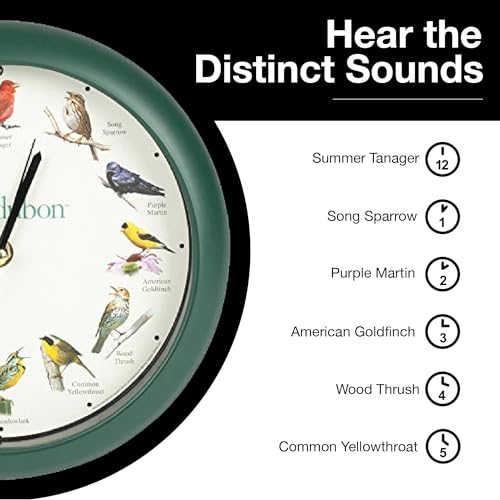 Mark Feldstein, Audubon Singing Bird Clock, 8 Inch, Green