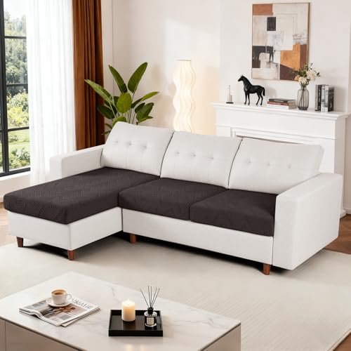 Ruaozz Couch Cushion Covers for Sectional Sofa Stretch Seat Cushion Covers Washable Sofa Slipcovers for L Shaped Soft Furniture Protector Pet Friendly (2 PC Seat + 1 PC Chaise Cover, Chocolate) — view 2