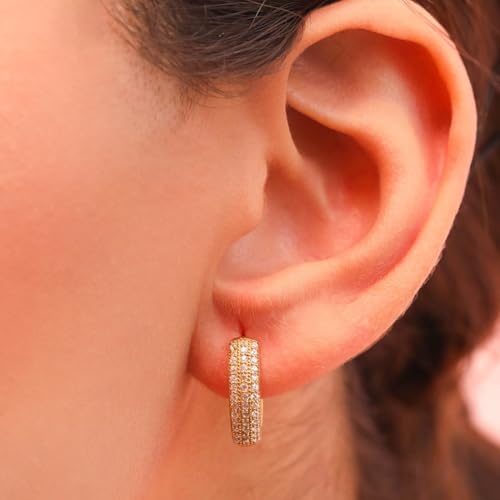 Image of ZAVYA 925 Sterling Silver Cubic Zirconia Circular Gold Plating Earrings | | Gift for Women and Girls | With Certificate of Authenticity and 925 Hallmark
