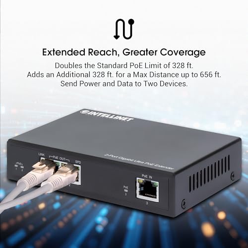 Image of Intellinet 2-Port Gigabit PoE++ Extender, 60W Budget, IEEE 802.3bt | Adds 328 ft. PoE reach; powers cameras, access points or VoIP phones via IEEE 802.3bt /at /af metal housing |561600
