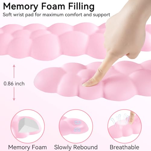 Image of Sushret Cloud Wrist Rest for Computer Keyboard, 4-in-1 Memory Foam Leather Cloud Keyboard Wrist Rest and Mouse Pad Set with Ergonomic Support for Arm and Palm Cushion, Gaming /Work Setup, Pink | Memory Foam, Leather, 4-in-1 Cloud Keyboard Wrist Rest Set with Ergonomic Support for Arm and Palm Cushion, Gaming /Work Setup