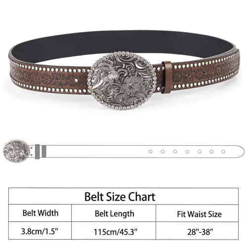 Women-Western-Cowboy-Belt Bling Rhinestone Buckle Cowgirl Belt PU Leather Belt for Jeans Pants(for 28-38'')2
