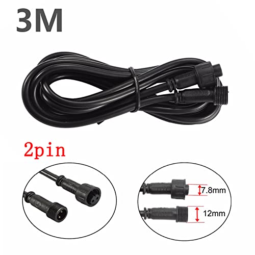 WMLBK Extension Cable for Decking Lights, IP67 Waterproof 1/2/3 Meter Black Garden 2/3/4/5 Pins Extension Cable for Outdoor LED Deck Light Power Cord (2 Pins 3 Meter)
