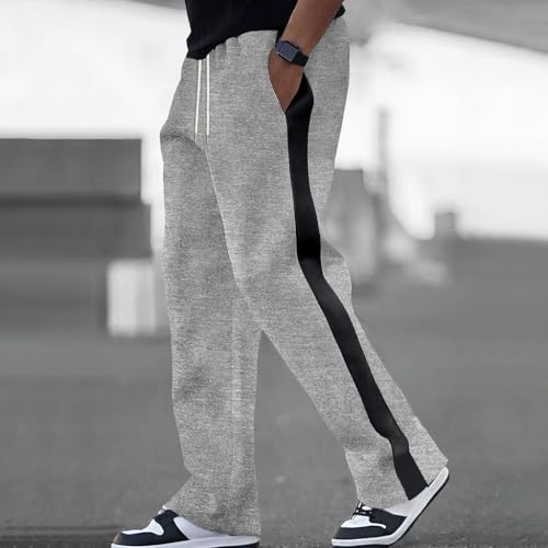 Men's Athletic Pants Elastic Waist Striped Wide Leg Joggers Loose Baggy Sweatpants Casual Trousers with Pockets2