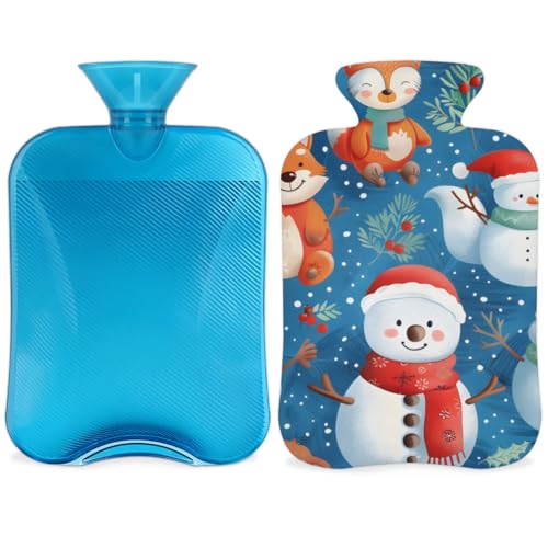 Hot Water Bottle with Soft Cover,2L Christmas Fox Snowman Hot Water Bag for Hot and Cold Compress, Hand Feet Warmer, Rubber Hot or Cold Water Bottle Halloween Christmas Decorations