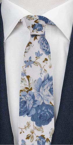 Kebocis Mens Cotton Skinny Necktie Thin Tie For Men Blue Flowers - White #TOP3