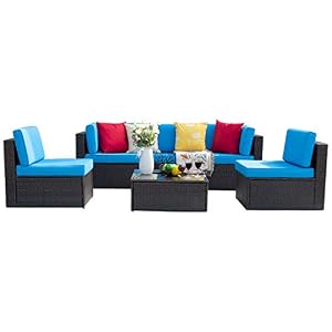 Homall 6 Pieces Patio Outdoor Furniture Sets, Low Back All Weather Rattan Sectional Sofa Manual Weaving Wicker…