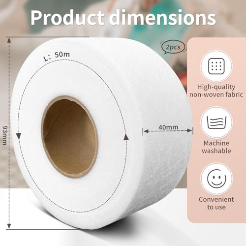 Saumband zum Aufbügeln Bügelband für vorhänge - Bügelband hose kürzen, Saumband selbstklebend, Nahtband zum Aufbügeln, hemming tape, mit 4 Nähklammern, Maßband und Schere, 40mm x 50M x 2 Rollen