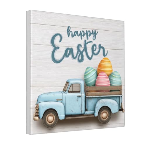 Lienzo decorativo para pared de camión vintage y Pascua azul enmarcado