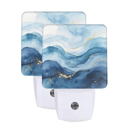 Image of Marble Print Blue LED Plug-in Nightlights 2 Piece Set for Corridors