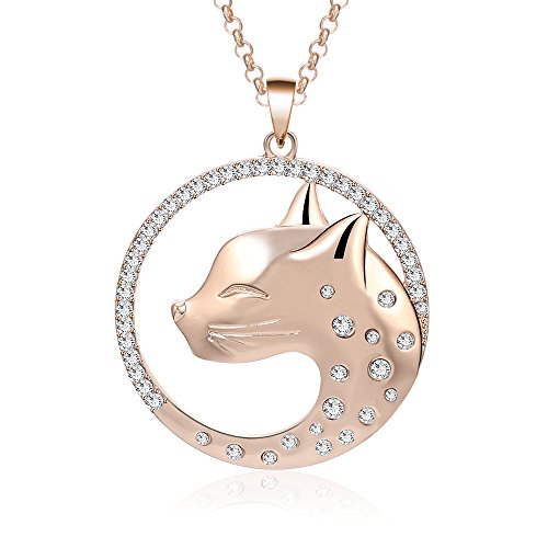 Collier de Mode pour Femmes Chat Mignon avec CZ Pendentif en Cristal Collier en Argent plaqué...