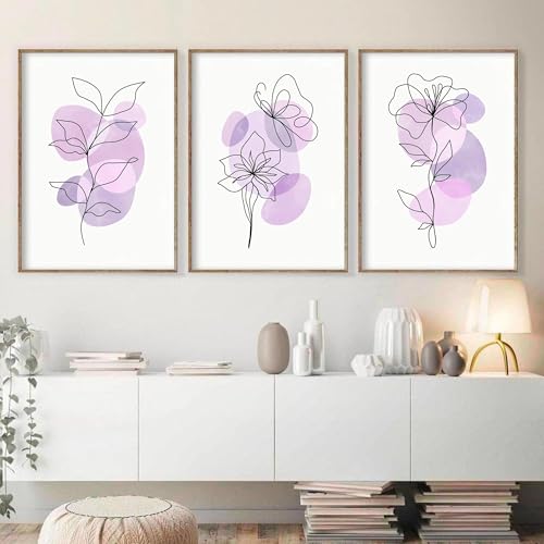 Peinture murale salon style pastel danois affiches fleurs lilas décoration de la maison 3 toiles