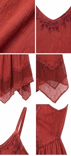 Image of Sakkas Rayon Embroidered Stonewashed Adjustable Spaghetti Straps Long Dress