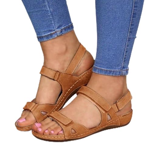 Womens Orthopedic Sandal, Comfort Wedge Sandals for Women, Orthotic Open Toe Ladies Sandals, Summer Anti-Slip Platform Beach Shoes, Cushion Walk Leather Sandals with Arch Support (5.5, Yellow)