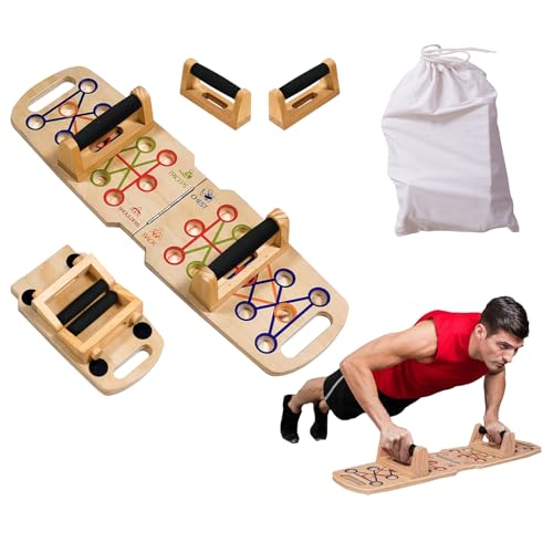 Foldable wooden Push up Board, Portable Push up Stand 14 in 1 Muscle Builder with Graphics Guide and 2 Solid Wood Pushup Handles, Pectoral and Biceps Strength Trainer