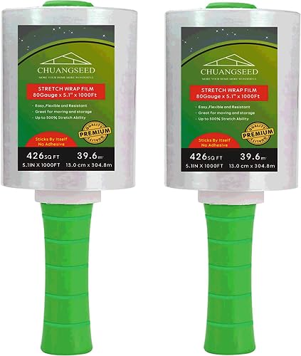 CHUANGSEED 2 rouleaux mini Film etirable demenagement,avec jeu de poignées, 13cmX305m, film bagage valise, film plastique emballage, film palette transparent...
