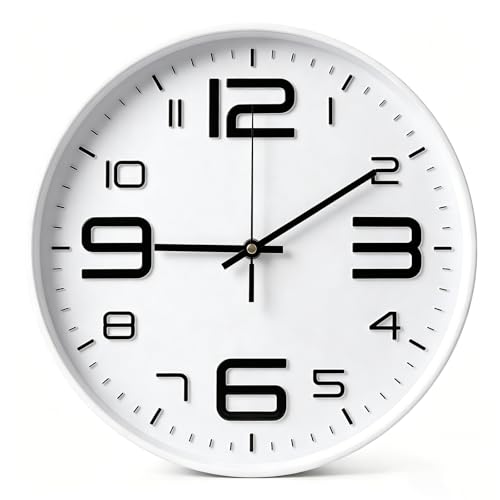Vexnaro Reloj de Pared 30 cm, Reloj de Pared Moderno Minimalista con Movimiento de Cuarzo Silencioso, Marco y Esfera Fácil de Leer para Cocina, Sala de Estar, Oficina, Dormitorio (Blanco)