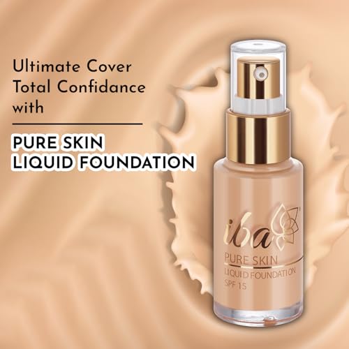 Iba Pure Skin Liquid Foundation - Golden Beige 30ml | Full Coverage | Long Lasting | Lightweight | Oil Free Dewy Finish | SPF 15 | 100% Natural Vegan & Cruelty Free