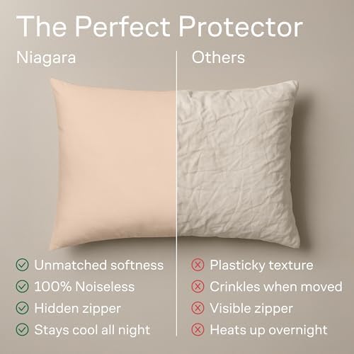 Niagara 4 Pack of Pillow Protectors with Zipper, Queen Size, Effective Dust Protection, Quiet, Stay in Place Pillow Covers, Breathable Case for Pillow Lifespan Extention (20x30 Inches, Beige)