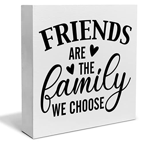 Friendship Decorative Wooden Box Sign Friends are the Family We Choose Wood Block Plaque Decor Rustic Shelf or Wall Display for Living Room Bedroom