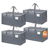 4 Stück 90L Große Aufbewahrungstasche mit Deckel, Faltbare Heavy-Duty Umzugstaschen, Wasserdicht Umzugstasche mit Reißverschluss Griff für Umzug, Bettwäsche Kleidung Aufbewahrung, Bettdecken, Grau