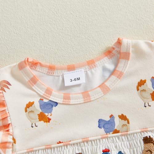 Newborn Baby Girl Outfits Farm Chicken Plaid Sleeveless Ruffle Smocked Romper Infant Bodysuit Western Clothes Summer4