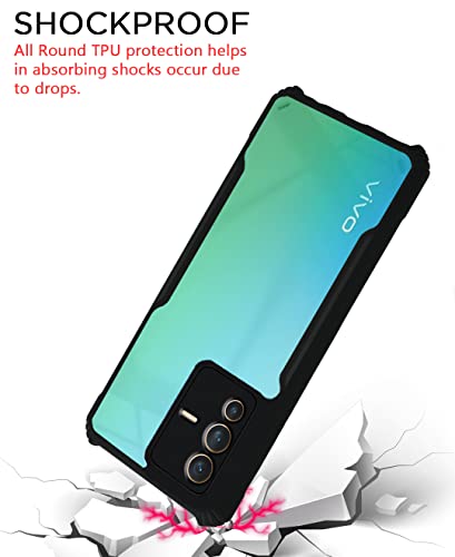 Image of Pikkme Plastic Crystal Clear Transparent Back Ultra Hybrid Full Camera Protection Raised Edge with 360 Degree Protection Bumper Back Cover for Vivo V23 Pro 5G (Black)
